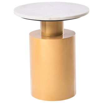 Beliani Mesa Auxiliar Redonda De Estilo Moderno Con Tapa De Metal Y Base De Piedra En Color Dorado Y Blanco Ariaga