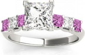 Allurez Princess Diamond & Pink Sapphire Engagement Ring 14k White Gold 0.60ct