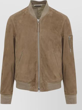 Tom Ford suede leather jacket ribbed cuffs hem pockets