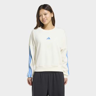 adidas Sweatshirt ADIDAS SPORTSWEAR ESSENTIALS 3-STREIFEN FRENCH TERRY, Damen, Gr. XXL, sanftes wei&szlig;, ray blau, Obermaterial: 55% Baumwolle, 36% Polyester, 9
