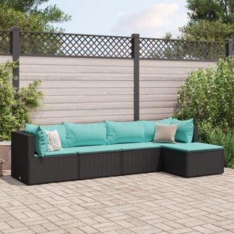 vidaXL Vidaxl - Set De Muebles De Jard&iacute;n 5 Pzas Y Cojines Rat&aacute;n Sint&eacute;tico Negro
