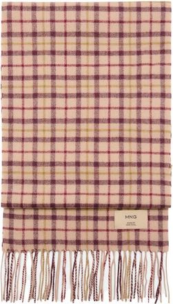 Mango Check Wool Scarf in Burgundy at Nordstrom