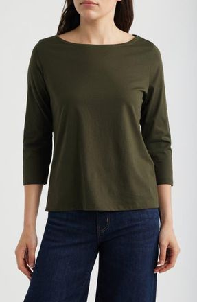 Eileen Fisher Bateau Neck Jersey Top in Woodland at Nordstrom, Size Xx-Small