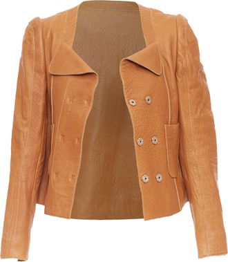 Carven pebble textured leather square neck crop jacket