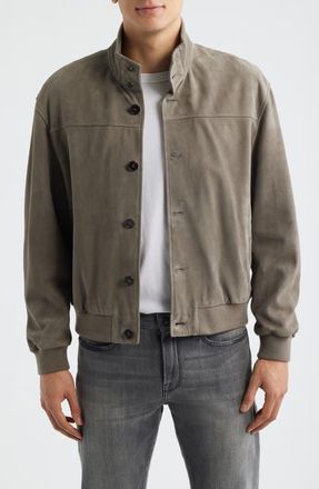 Frame Denim Rib Detail Suede Jacket in Smoky Green at Nordstrom, Size Xx-Large