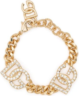 Dolce & Gabbana crystal-embellishment link-chain bracelet - women - Brass/glass - One Size - Gold