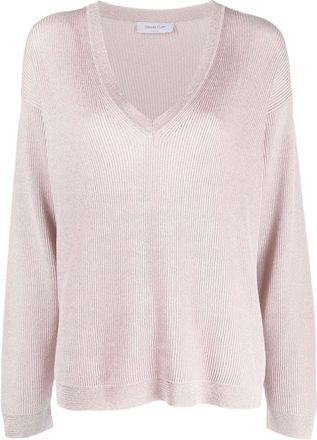 Fabiana Filippi glitter-detail V-neck sweater - women - Cotton/Polyester/Viscose - 42 - Pink
