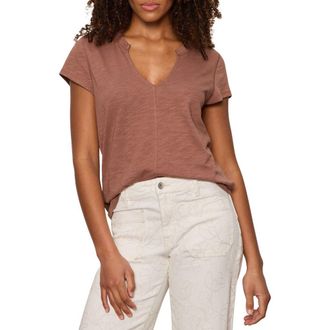 Sanctuary The New Girl Split Neck T-Shirt in Mud Bath Brown at Nordstrom, Size X-Small