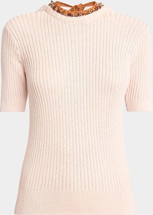Dries Van Noten Tonia Beaded Short-Sleeve Low-Back Sweater