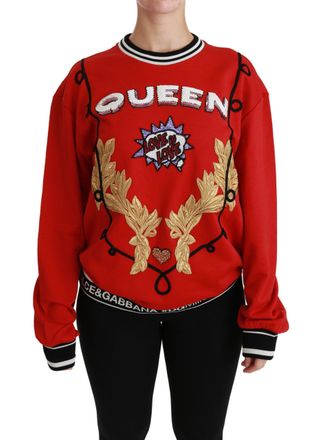 Dolce & Gabbana Womens Queen Sweatshirt Red Embellished - Poppy Cotton - Size EU 40 (Womens)