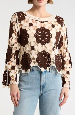 Forgotten Grace Crochet Lace Top in Natural/Dark Brown at Nordstrom Rack, Size X-Large Regular