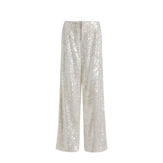 Alberta Ferretti Alberta Ferretti, Wide Trousers, female, White, Size: M Sequin Trousers
