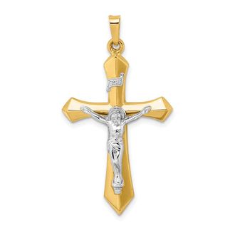 Diamond2Deal 14k Two-tone Gold Polished INRI Crucifix Pendant