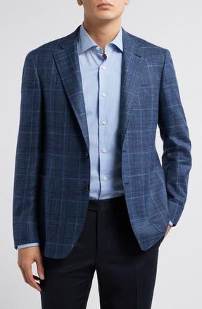 Canali Kei Trim Fit Plaid Wool, Silk & Linen Sport Coat in Blue at Nordstrom Rack, Size 46 Us / 58 Eu Regular
