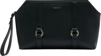 Alexander McQueen Calf Leather Pouch Clutch met Ringdetail - Heren - Clutches - Zwart - ONE Size - Leer - Tassen