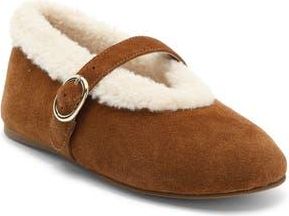 Steve Madden Lodge Faux Shearling Lined Mary Jane Flat in Chestnut Suede at Nordstrom Rack, Size 8.5