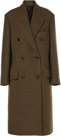Acne Studios Geruite Wollen Double-Breasted Jas - Dames - Mantel - Bruin - XL - Wol - Jassen