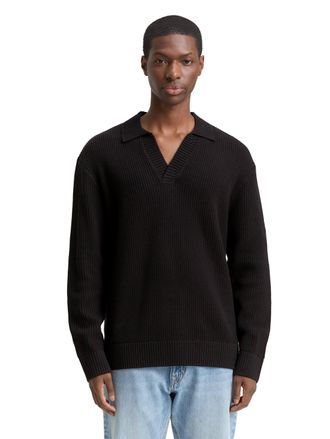 Tom Tailor Denim Polokragenpullover TOM TAILOR DENIM, Herren, Gr. XXL, schwarz, Strick, Obermaterial: 60% Baumwolle, 40% Polyacryl, unifarben, relaxed fit normal, ohne