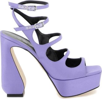 Sergio Rossi Zijden sandalen met verstelbare bandjes en sculptuurhak - Dames - Sandalen met hakken - Paars - 36 1/2 EU - Schoenen