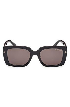 Tom Ford 54mm Square Sunglasses in Shiny Black /Smoke at Nordstrom Rack