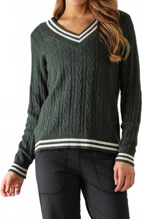 Glyder Cable Knit Sweater In Forest / Oatmilk