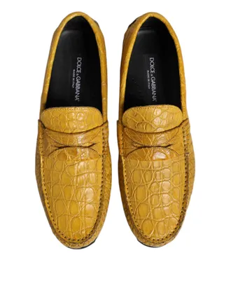 Dolce & Gabbana Mens Yellow Exotic Leather Loafers Slip On Shoes Caiman
