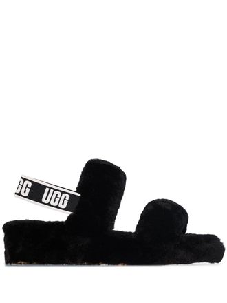 UGG Oh Yeah shearling slides - women - Rubber/Sheep Skin/Shearling/Sheep Skin/Shearling - 7 - Black