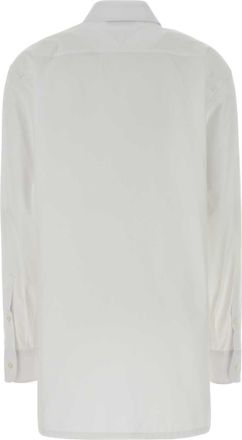 Prada Womens Embroidered Poplin Shirt White Cotton