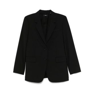 Theory Blazers, female, Black, M, Black Buttoned Jacket with Shoulder Pads