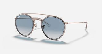 Ray-Ban Womens Rb3647N Round Double Bridge Sunglasses In Polished Copper, Blue