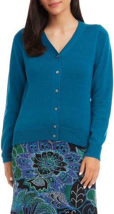 Karen Kane V-Neck Cardigan in Teal at Nordstrom, Size X-Large