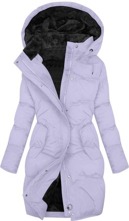 Generic Winter Jackets for Women Plus Size Fleece Lined Waterproof Jacket with Hood Quilted down Longline Puffer Parka Coat Plush Slim Trench Quilted Padded C