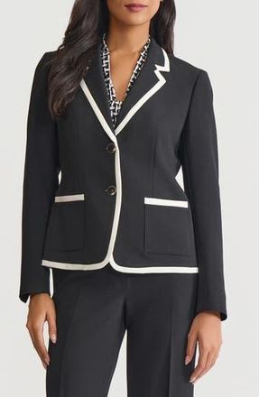 Kasper Contrast Trim Single Breasted Blazer in Black/vanilla Ice at Nordstrom Rack, Size 14