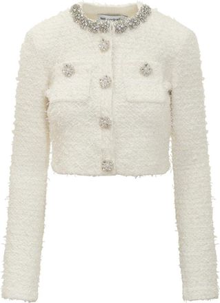 Self Portrait Jassen, Dames, Beige, M, Katoen, Textured Knit Cardigan