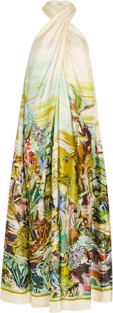 Alemais Alemais Jungle Boogie Printed Halterneck Silk Maxi Dress - Multicoloured - 14 (UK14 / L)