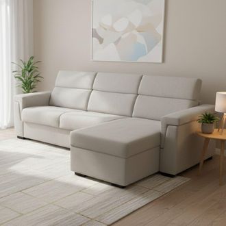 Dmora Sof&aacute; Cama Con Chaise Longue Ganzaria, Desenfundable, Almacenaje Made In Italy, Hidr&oacute;fugo Multiposici&oacute;n, 285x160 Cm Beige
