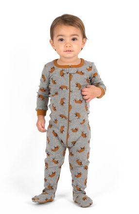 Leveret Footed Printed Cotton Pajamas, Animal, Holiday & Fun Prints in Bison at Nordstrom, Size 18-24M