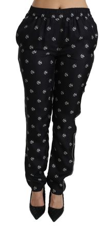 Dolce & Gabbana Logo-Printed Silk Trousers - Black