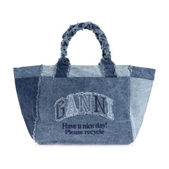 Ganni Tote Bags, female, Blue, Size: ONE SIZE Shopper Logo Bag