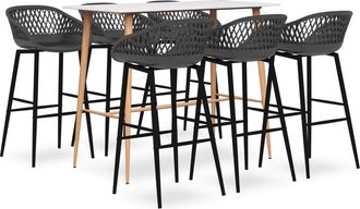 vidaXL Mesa Alta Y Taburetes De Bar 7 Piezas Blanco Y Gris Vidaxl