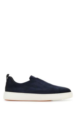 Santoni Navy Blue Suede Slip Ons