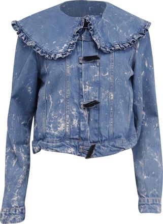 Ganni Ganni Bleach Ruffle Collar Denim Jacket in Blue Cotton
