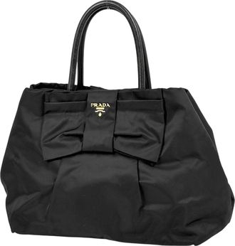 Prada Black Leather Handbag Tote Bag (Pre-Owned)