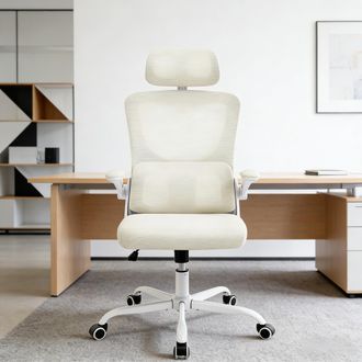 STILVORA Stilvora Poltrona Da Ufficio Ergonomica Regolabile Con Supporto Lombare E Poggiatesta, In Poliuretano, Beige