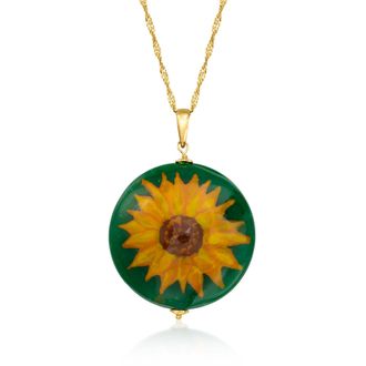 Ross-Simons Italian Multicolored Murano Glass Sunflower Pendant Necklace in 18kt Gold Over Sterling
