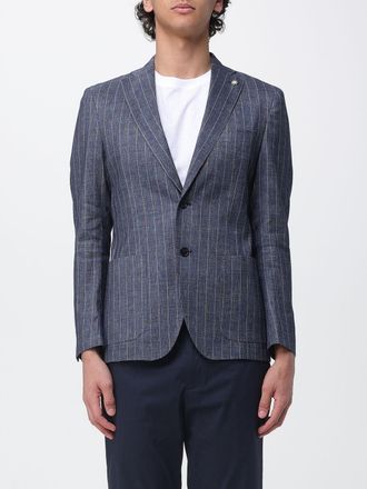 Manuel Ritz Blazer a monopetto in misto lino gessato Manuel Ritz
