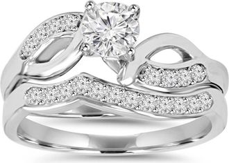 Pompeii3 3/4CT Diamond Engagement Wedding Ring Set 10K White Gold