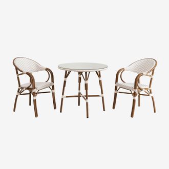 Sklum Sklum - Set De Mesa Redonda &Oslash;80 Cm Y 2 Sillas De Comedor Apilables Con Reposabrazos En Aluminio Brielle Bistro
