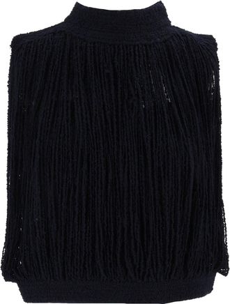 Fabiana Filippi Night Blue High-Neck Boucle Fringed Tank Top