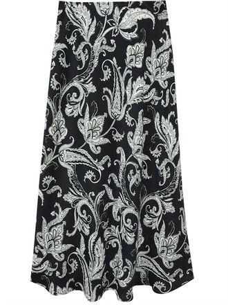Karen Kane Womens Bias Midi Cut Skirt In Black Monotone Paisley Crepe